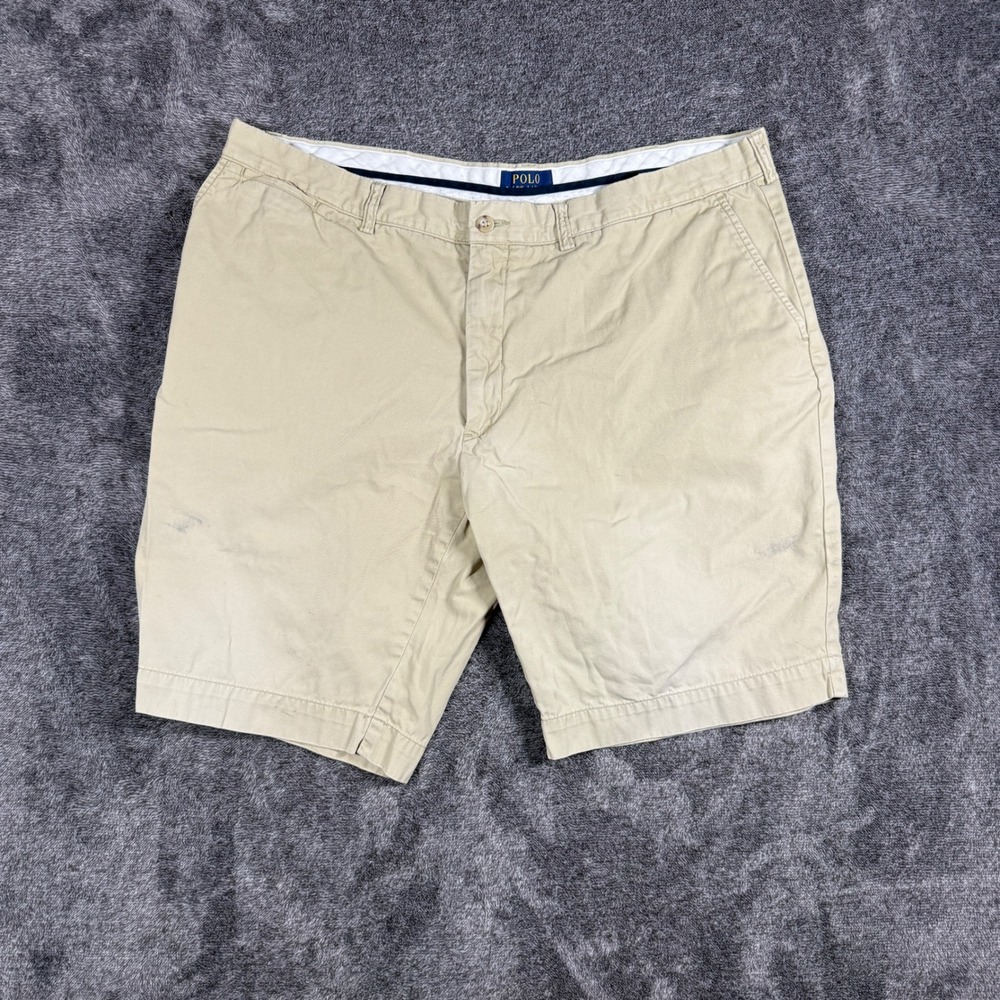 Polo Ralph Lauren Mens Khaki Chino Shorts Size 40 Tan Cotton Flat Front Pony